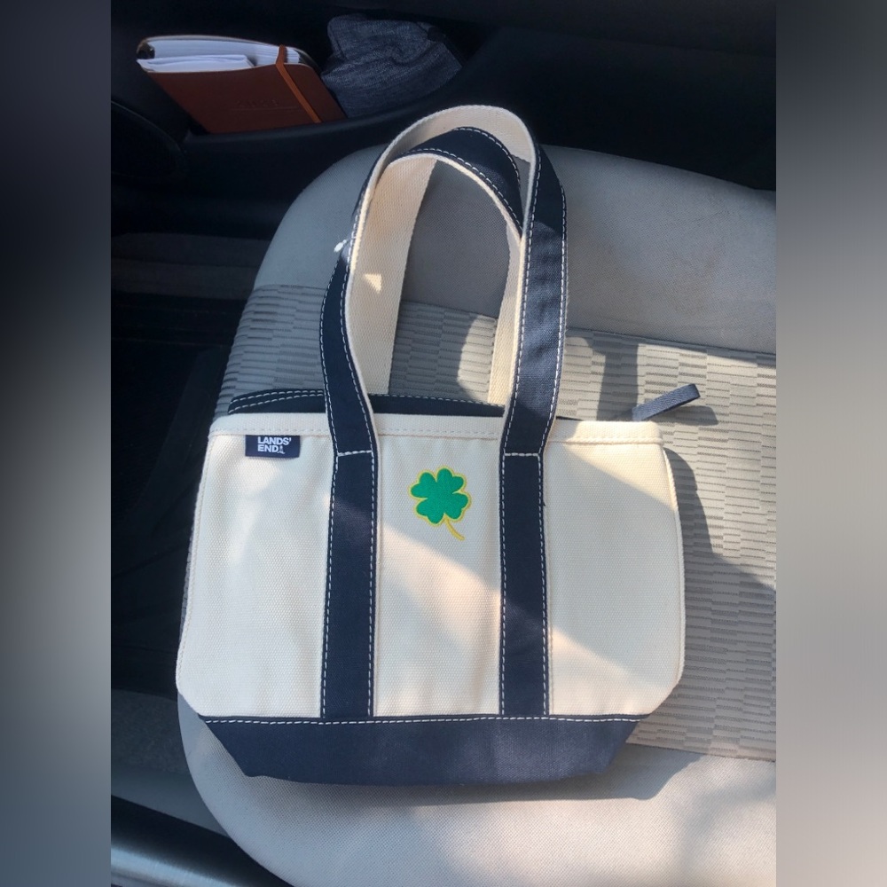 Lands' End Navy and Cream Canvas Tote